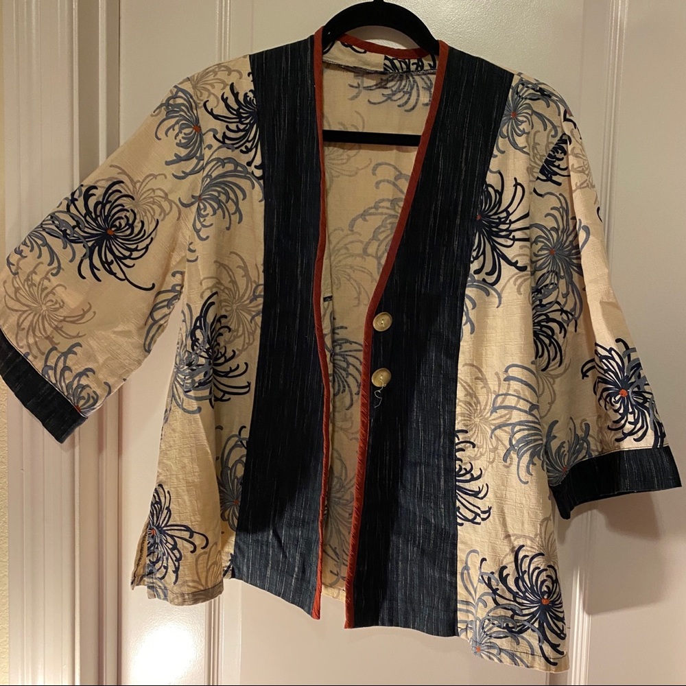 Vintage Aimee D Petites XL Asian floral button up tunic cardigan